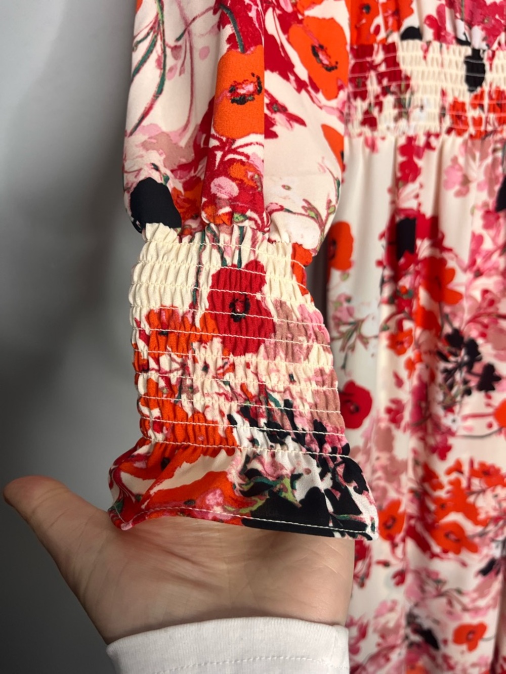 Nanette Lepore Long Sleeve High-Low Smocked Mockneck Floral Pink Dress Size 6 - Picture 6 of 14